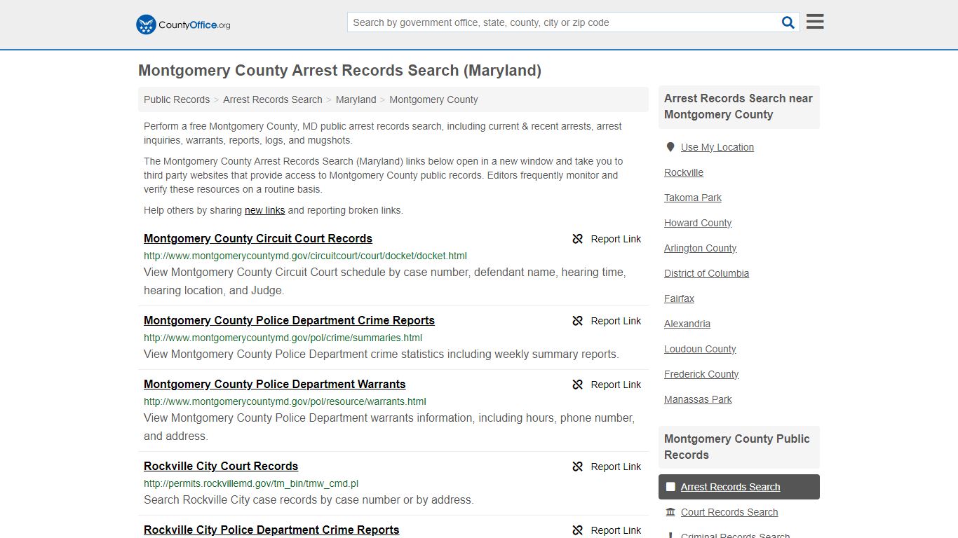Montgomery County Arrest Records Search (Maryland) - County Office